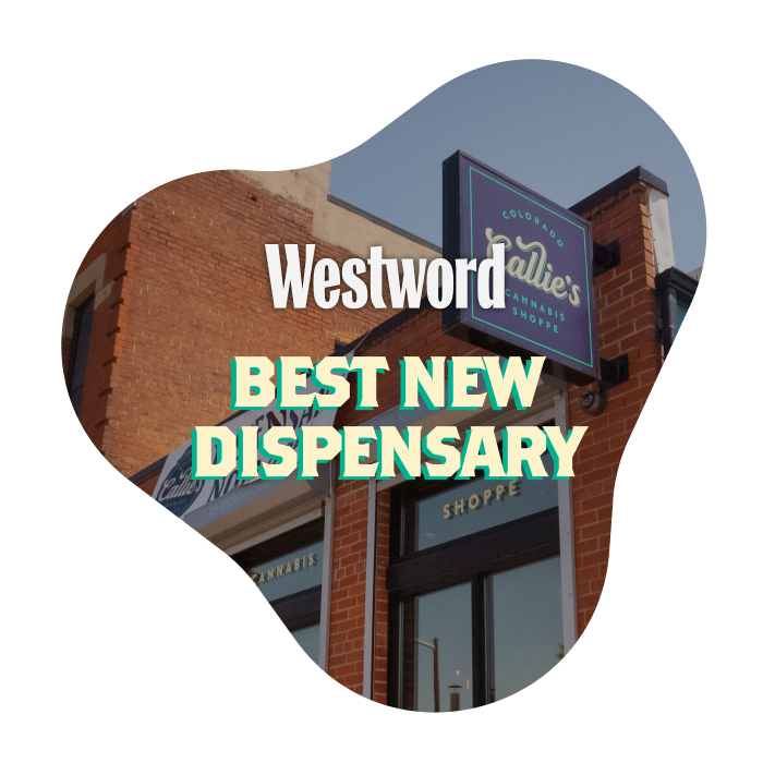 Rino storefront with overlay of text that says - Westword's Best New Dispensary 